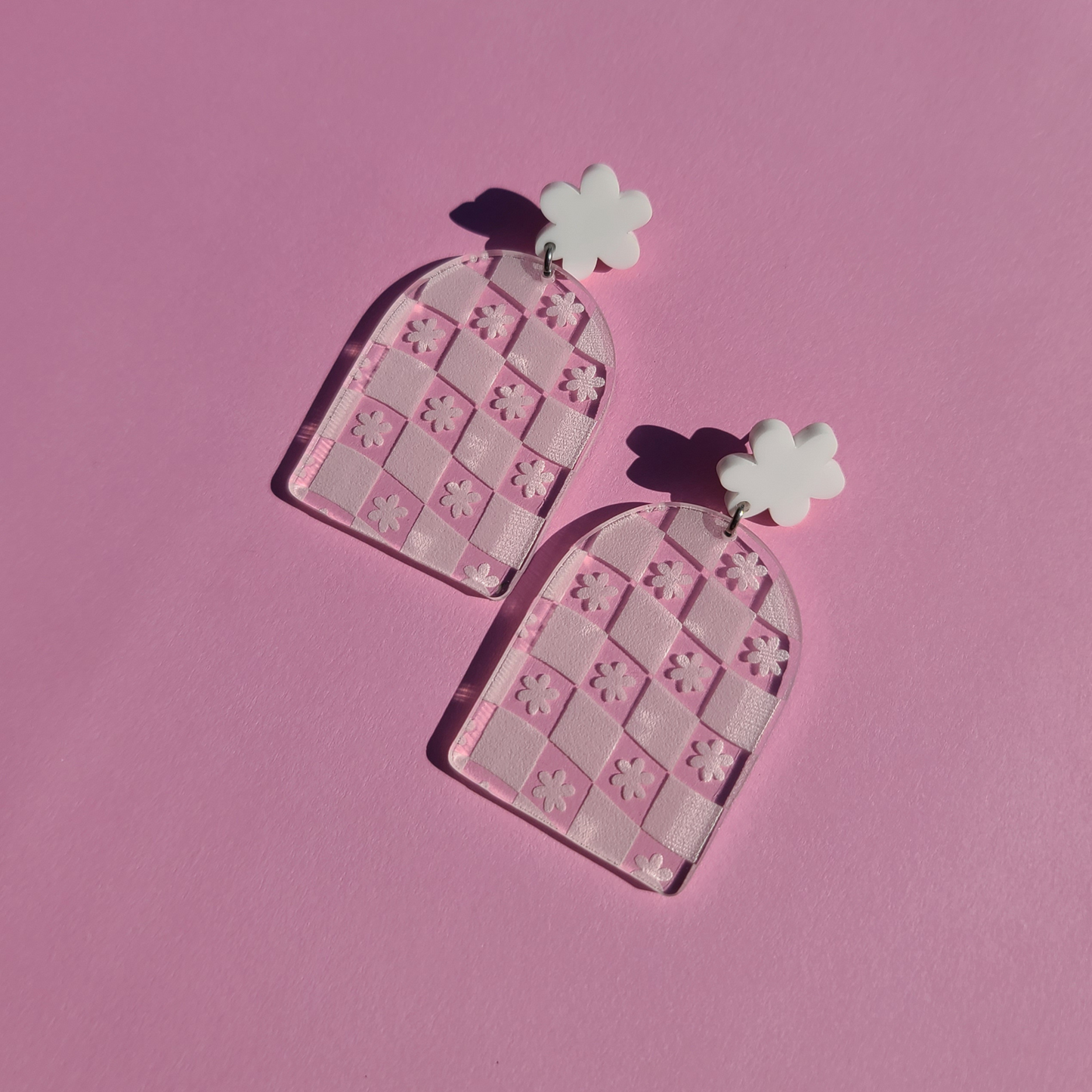 Clear Wavy Checkered Arches - Laser Cut Earrings