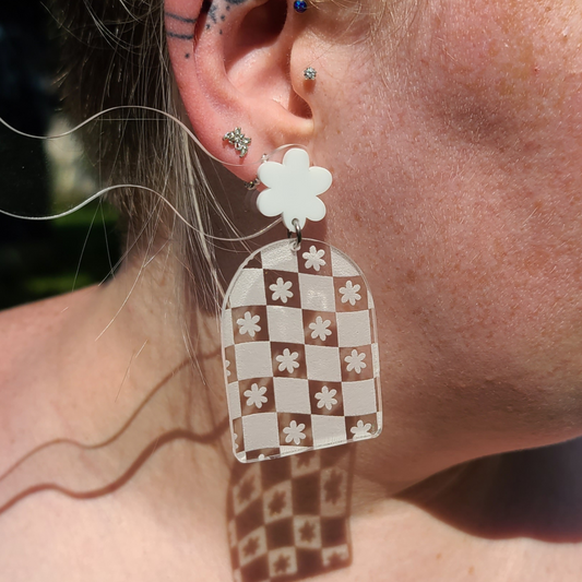 Clear Wavy Checkered Arches - Laser Cut Earrings