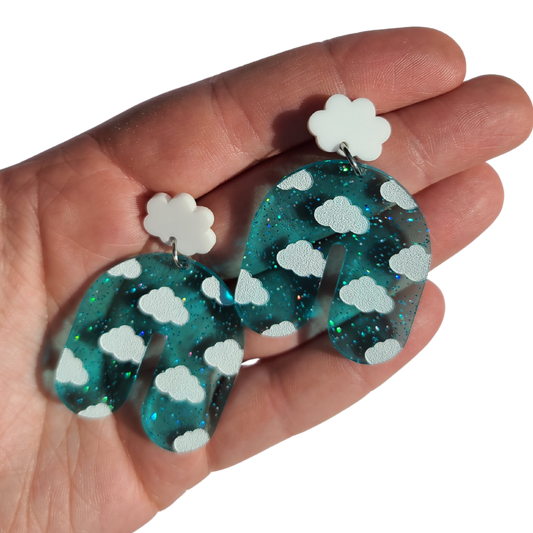 Jelly Glitter Blue Cloud Arches - Laser Cut Earrings