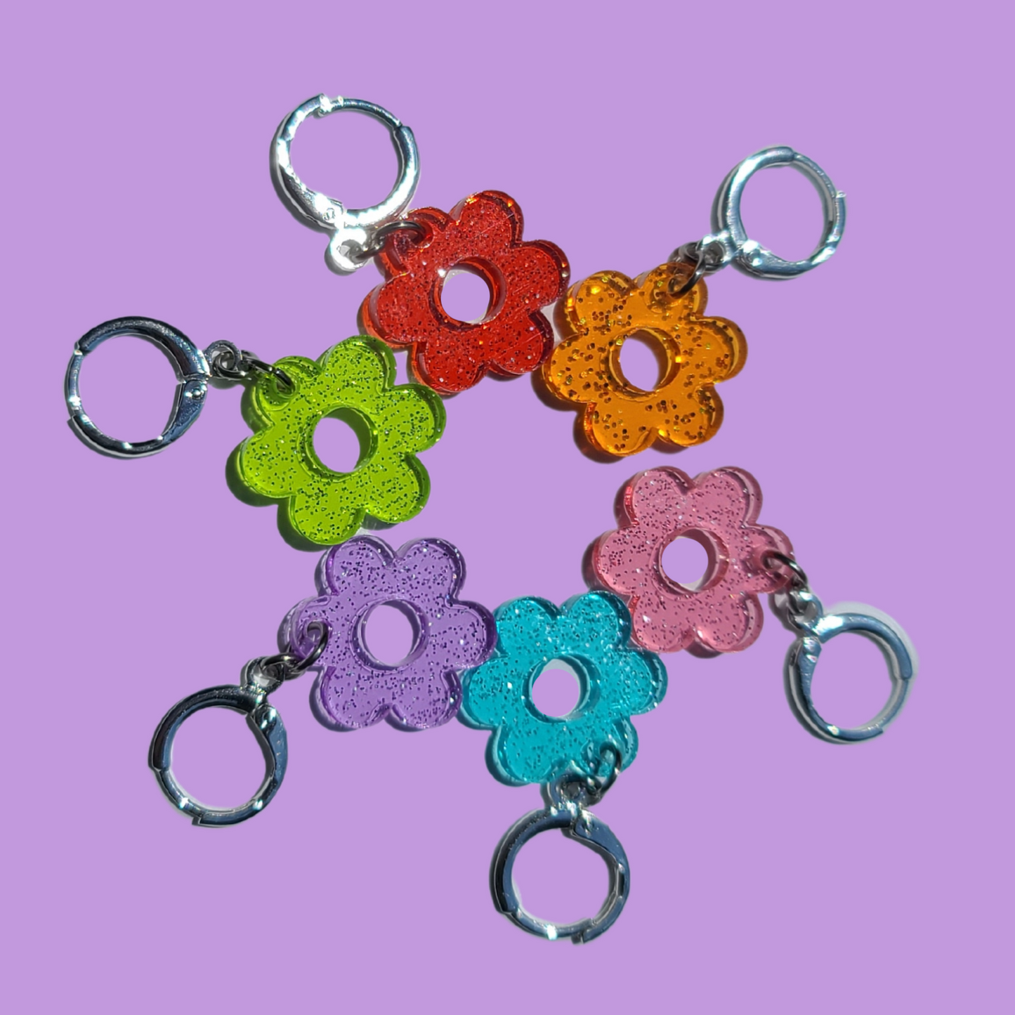 Glitter Jelly Daisies Rainbow Variety Pack of Small Hoops - Laser Cut Earrings