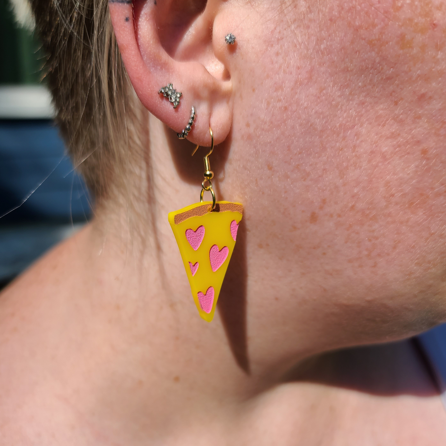 Pizza Slices with Heart Pepperoni  - Laser Cut Earrings