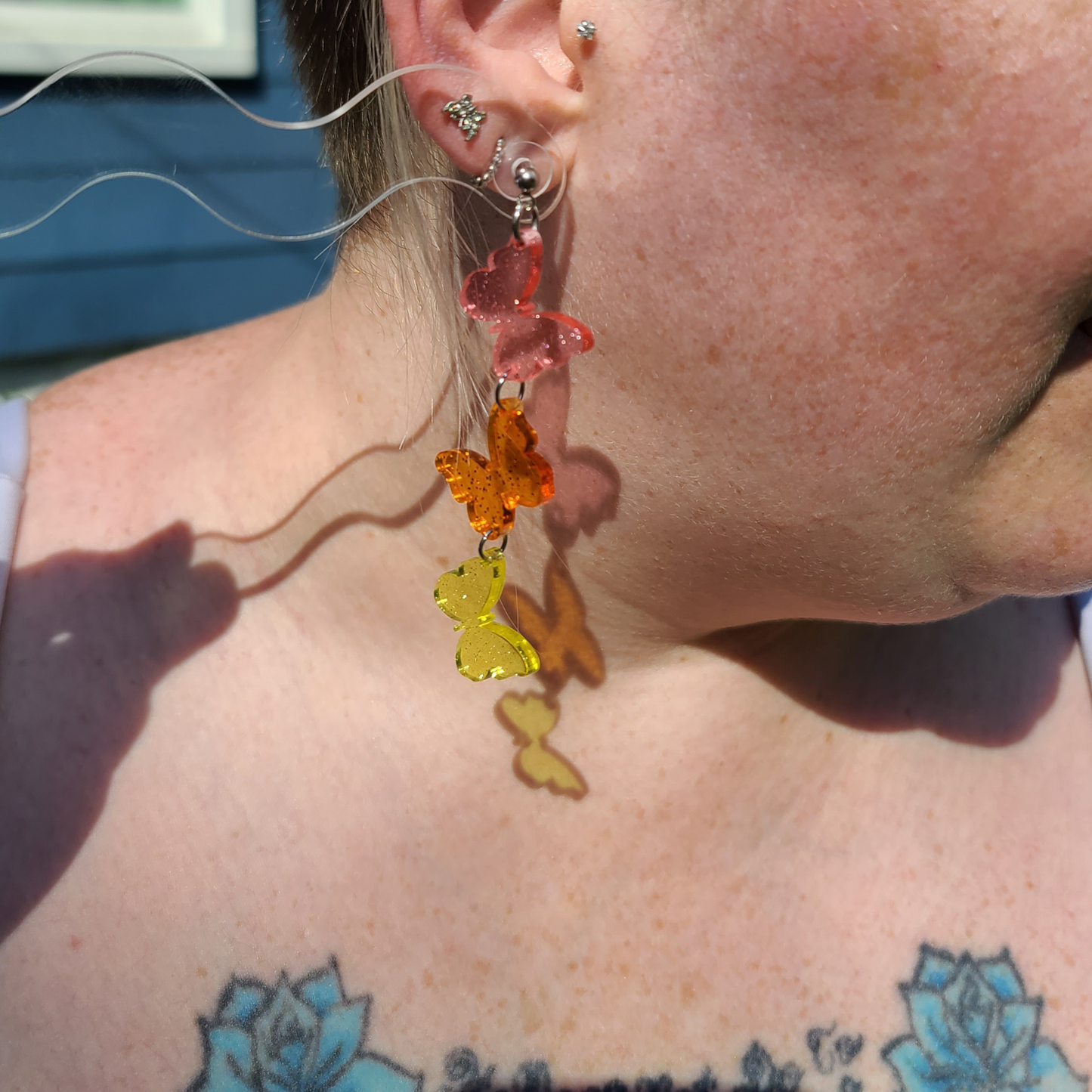 Rainbow Butterflies (Jelly Glitter Acrylic) - Laser Cut Earrings
