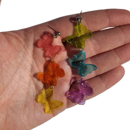 Rainbow Butterflies (Jelly Glitter Acrylic) - Laser Cut Earrings