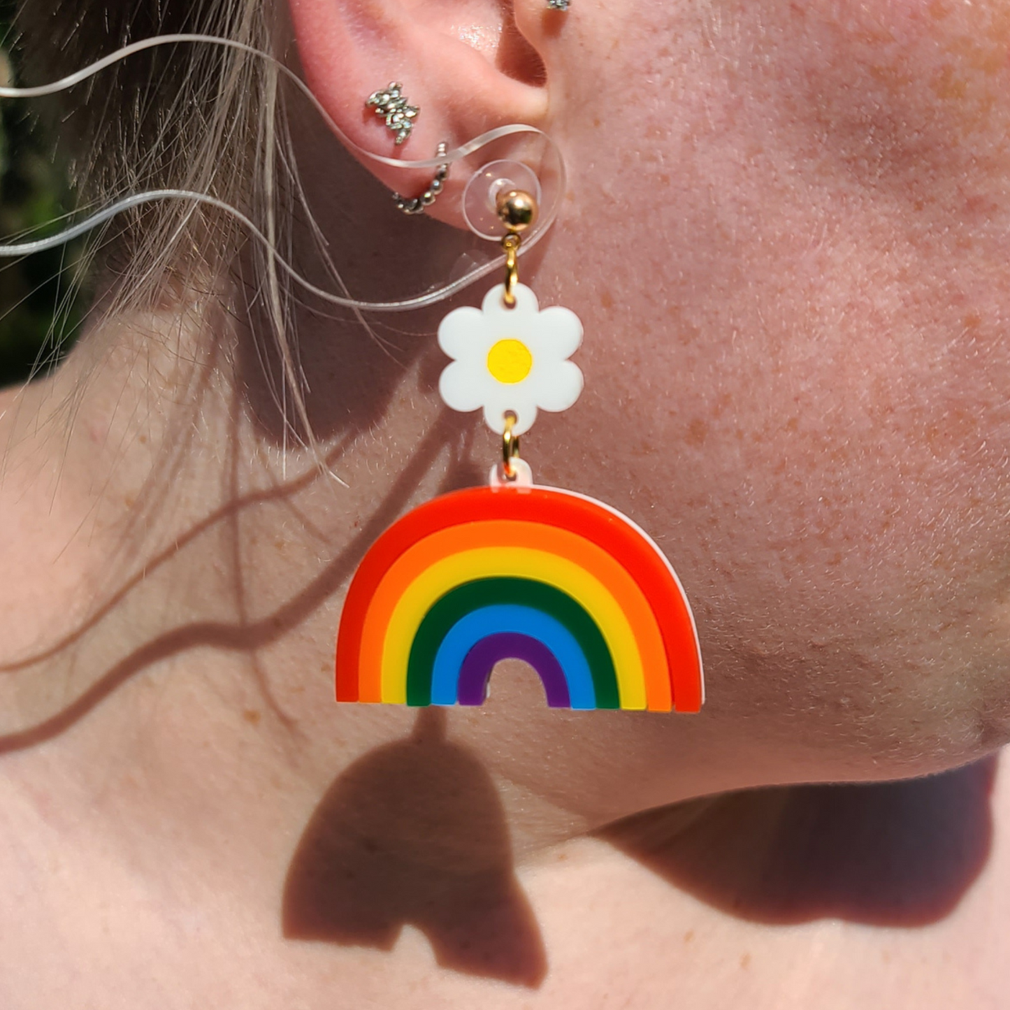 Rainbows with Daisies  - Laser Cut Earrings