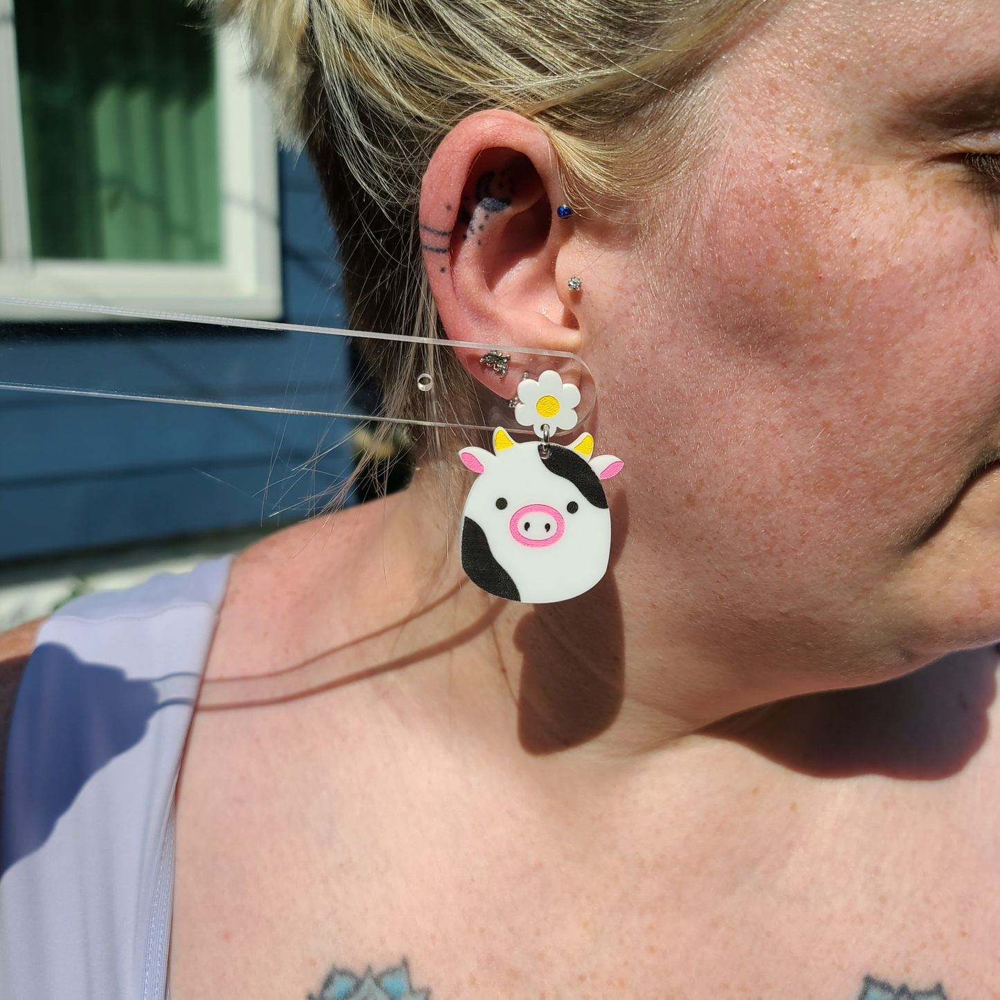 Squish Cow with Daisy  - Laser Cut Earrings