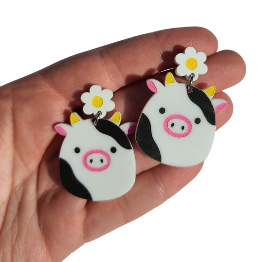 Squish Cow with Daisy  - Laser Cut Earrings