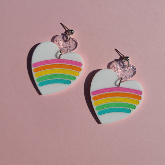 Retro Rainbow Hearts - Laser Cut Earrings