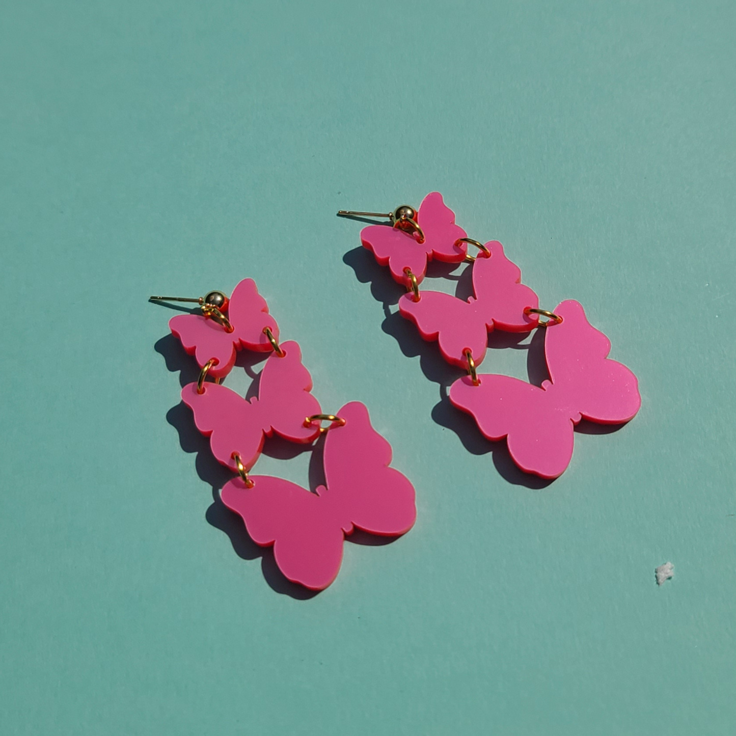 Triple Butterflies - Metallic Pink - Laser Cut Earrings