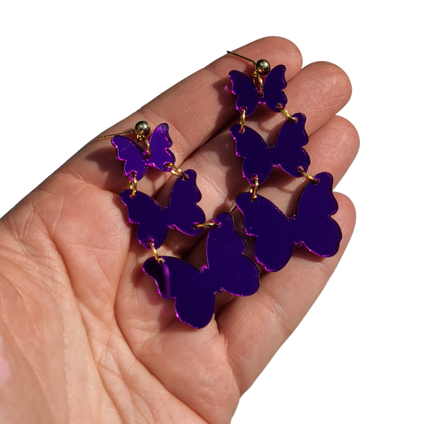 Triple Butterflies - Mirrored Purple - Laser Cut Earrings