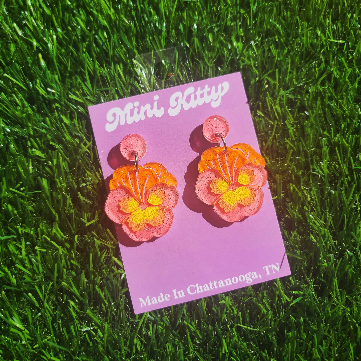 Pansy - Orange and Pink Jelly Glitter - Earrings - Laser Cut