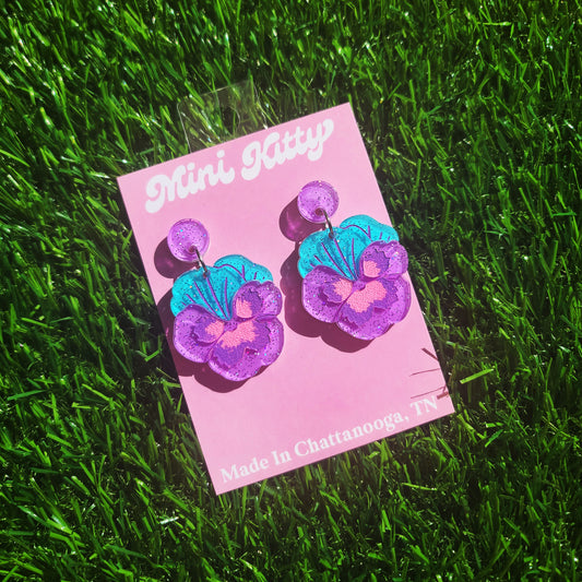 Pansy - Pink, Purple, and Blue Jelly Glitter - Earrings - Laser Cut